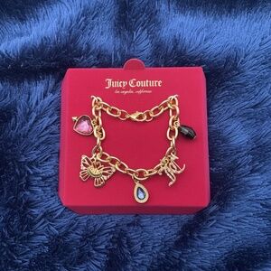 Juicy Couture Gold Charm Bracelet • Purple Heart, Butterfly, Blue Teardrop